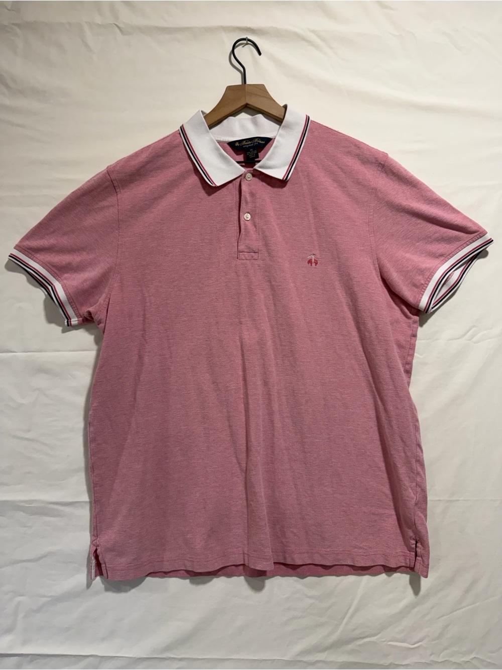 Brooks Brothers Men’s XL Pink Pique Polo Golden Fleece Striped Trim